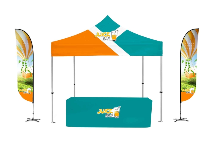 10x10ft Deluxe Kit-White Steel Frame Tent, 2 Feather Flags & 6' Table Cover 7