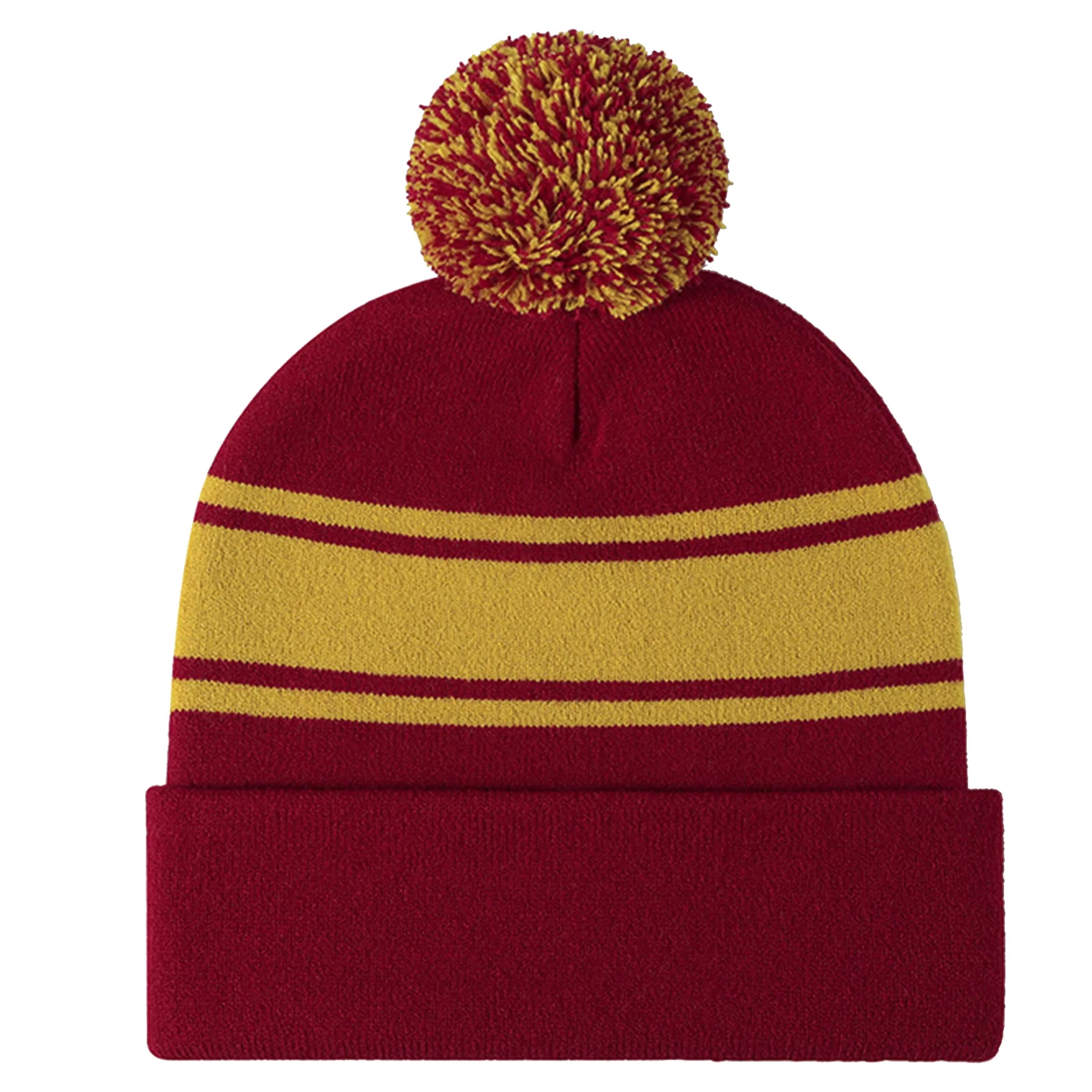 Jacquard Pom Striped Knitted Cuffed Beanie 5