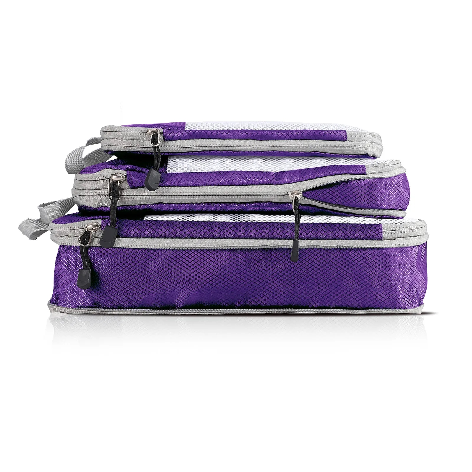 Set of 3 Packing Cubes Foldable Storage Bag Organizer Mesh 12