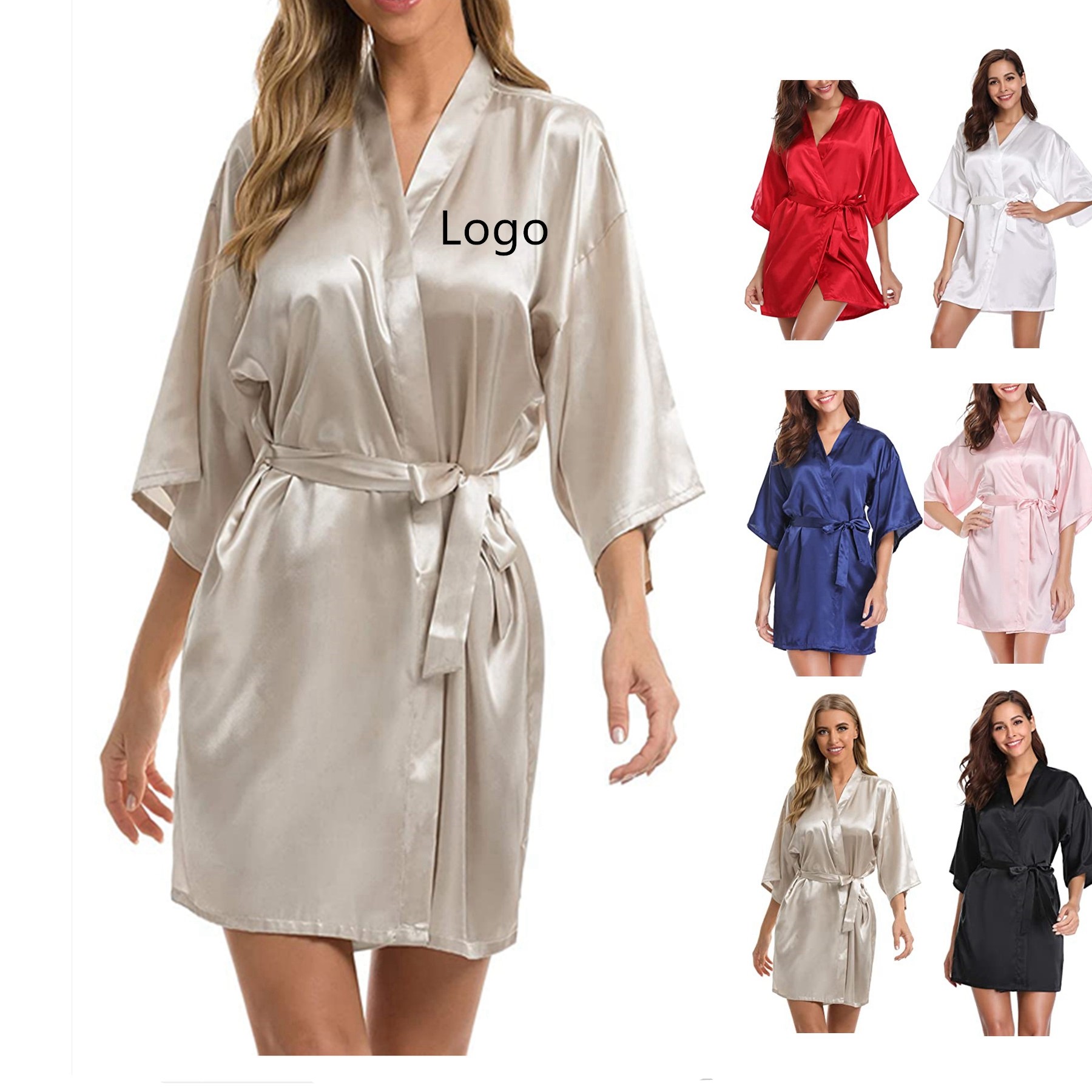Women's Silk Satin Robe with Lace 1