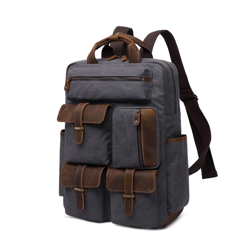 Vintage canvas Leather Backpack 2
