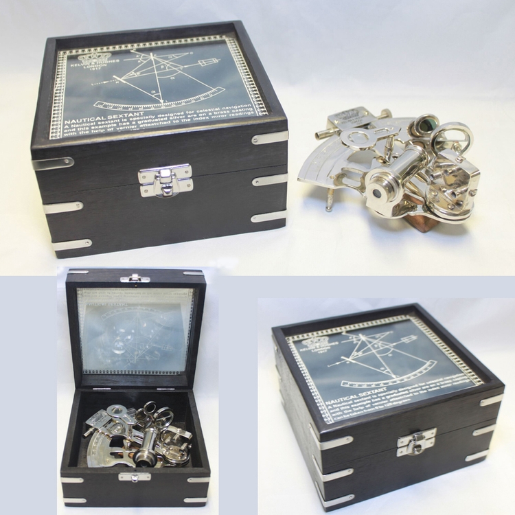 6" Brass Sextant w/Nickel Finish and See Through Box 2