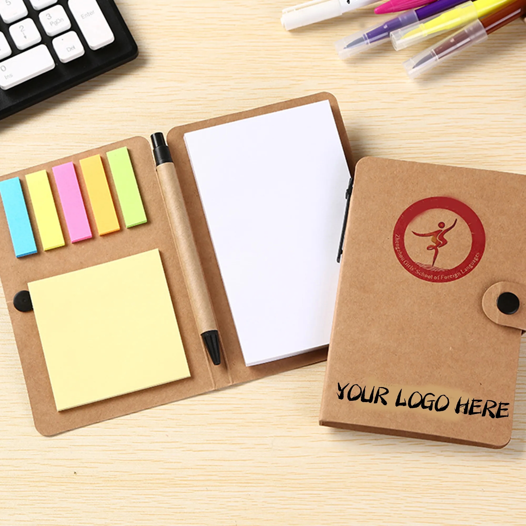 Eco Button-up Notebook With Sticky Notes and Pen MOQ 100PCS 7