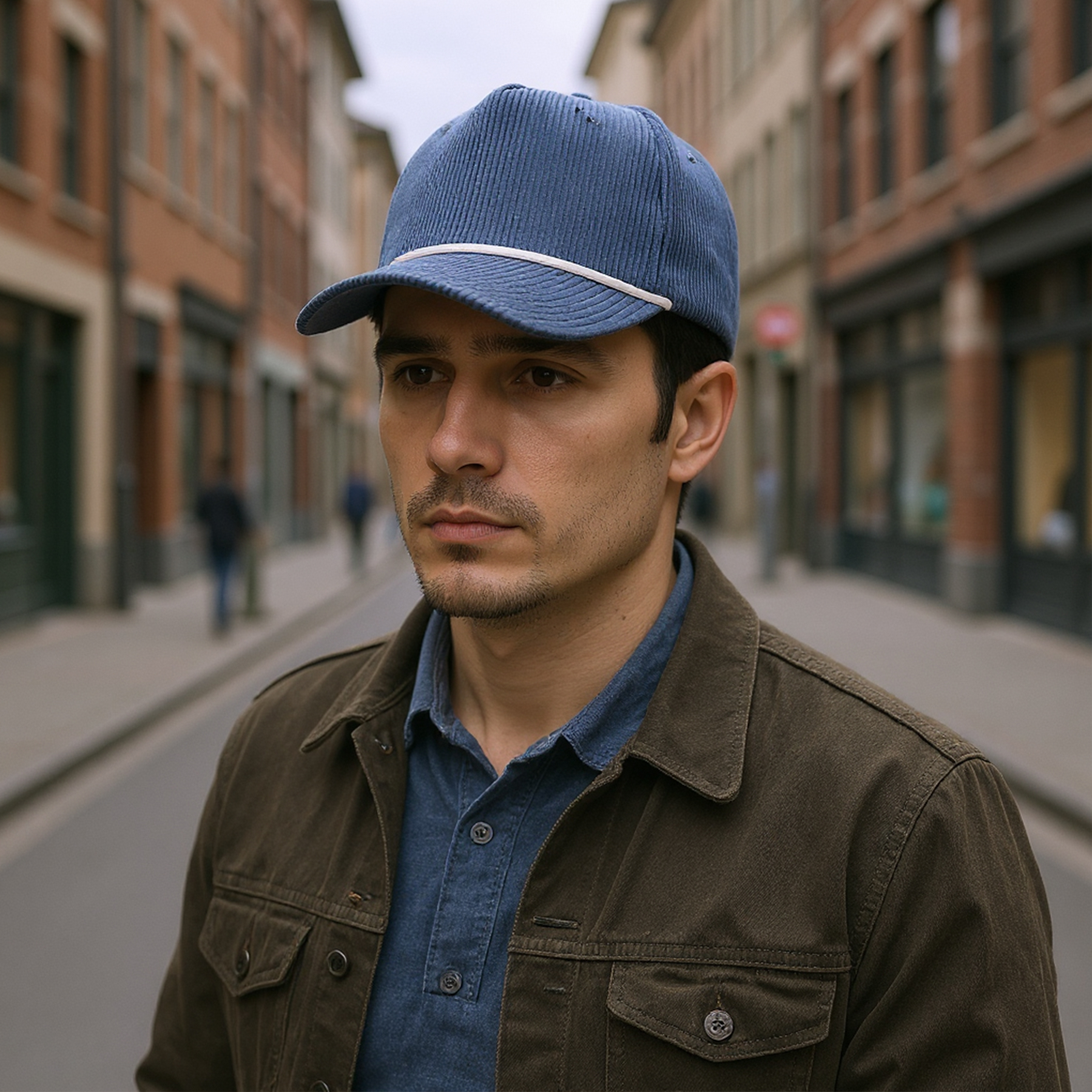 5 Panel Corduroy Sports Cap With Rope Visor And Adjustable Brass Buckle 1