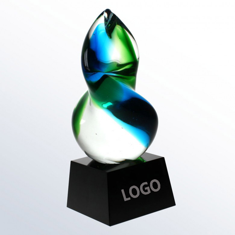 Unique Style of Art Glass Blue Union on Black optical Crystal Base 1