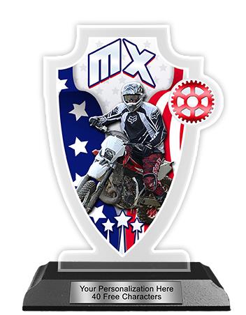 Acrylic Trophy: 6" Shield, Motocross USA Design 2