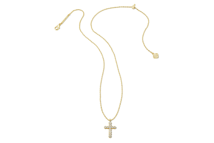 Kendra Scott Cross Gold Pendant Necklace in White CZ 2