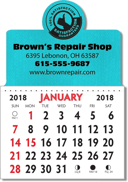 Designer Shaped Kwik-Stik 6 Mill Smooth Vinyl Calendar w/ Center Circle Top 1