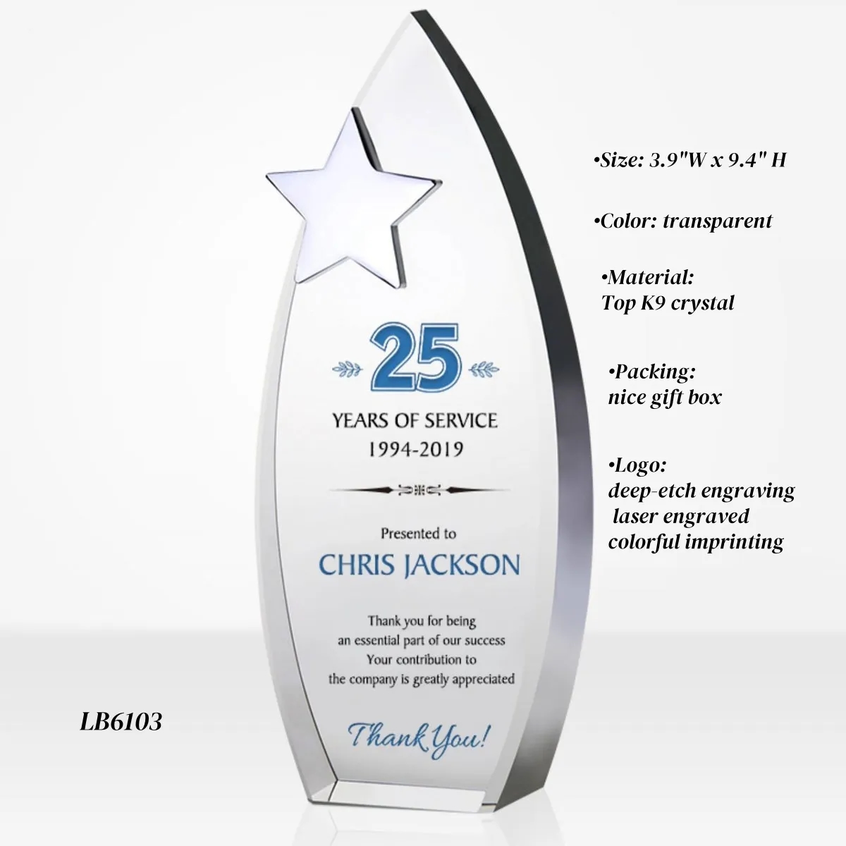 Star Crystal Trophy Custom Glass Award 3