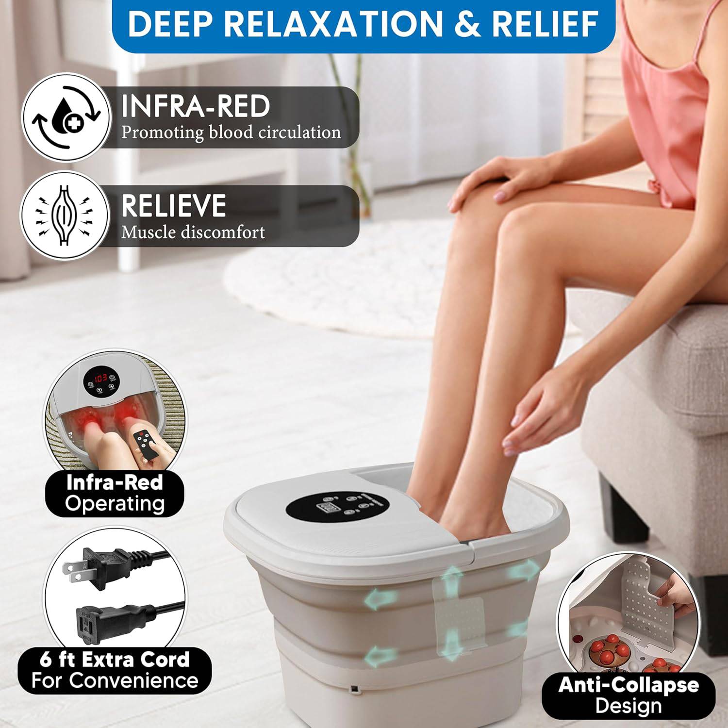 Foldable constant temperature massaging foot bath basin. 2