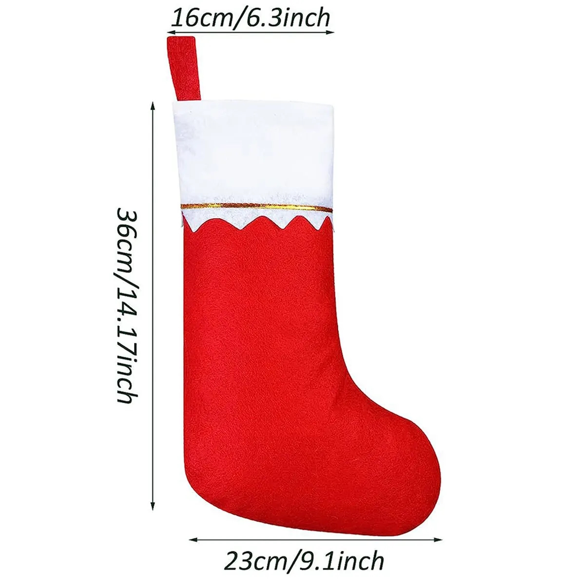 Red Non-Woven Fabric with Golden Trim Christmas Stockings 5