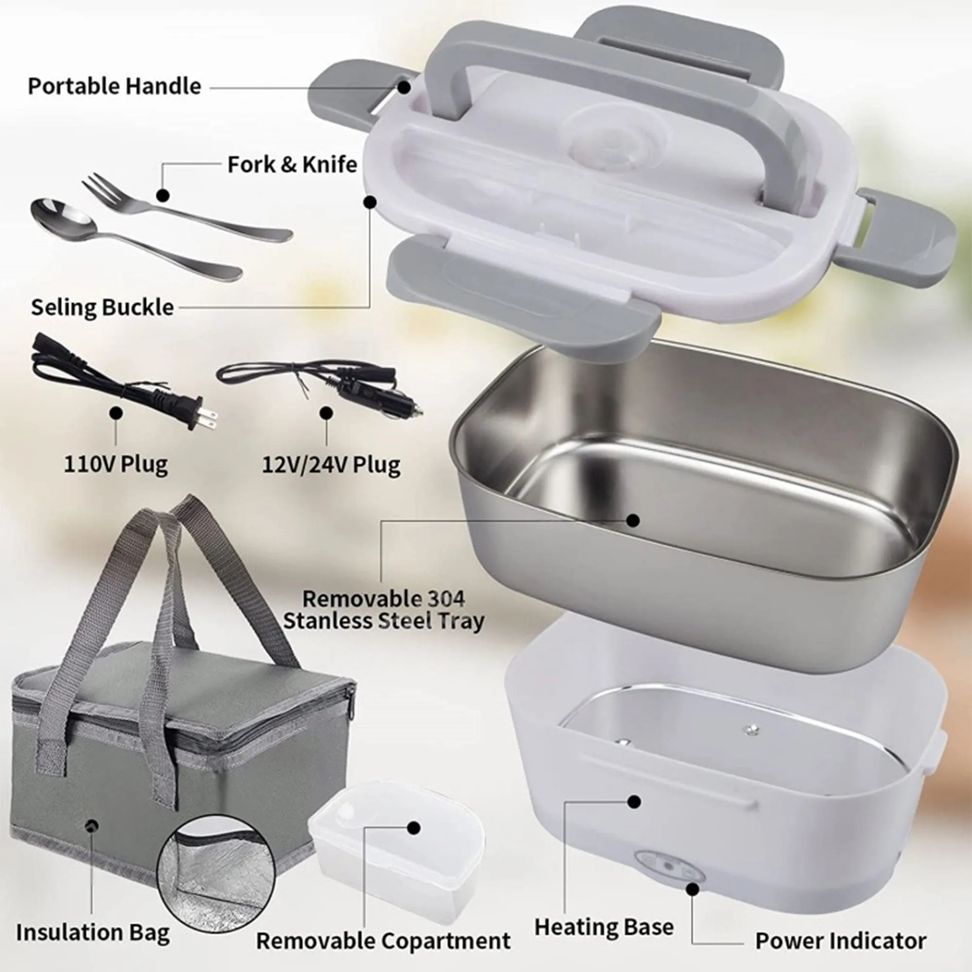 Stainless Steel Electric Lunch Box Set 5