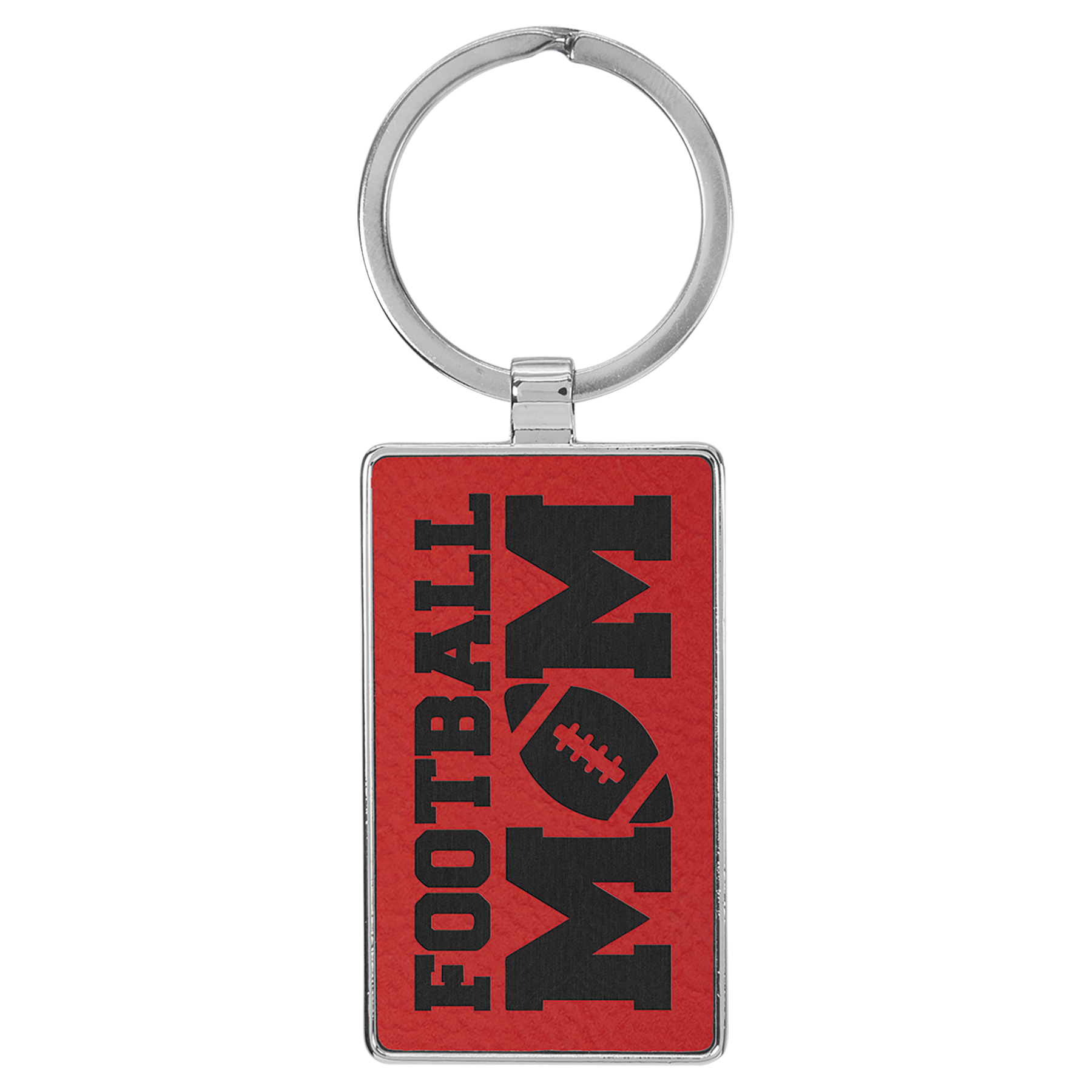 2 3/4" x 1 1/4" Leatherette/Metal Red Rectangle Keychain 2