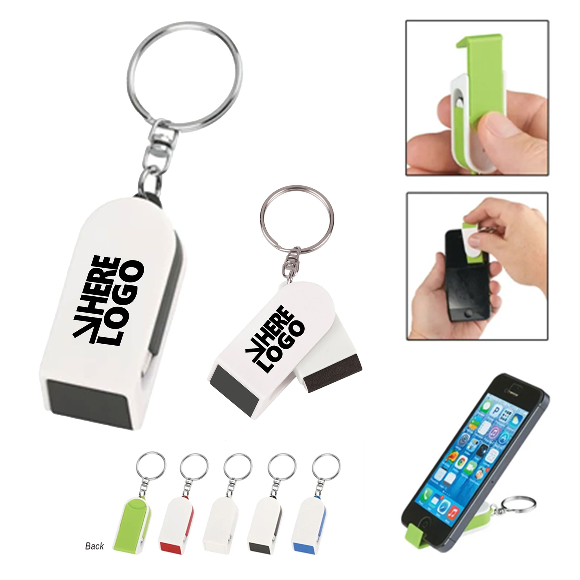 MOQ 20 Phone Stand Screen Cleaner Combo Key Chain 2