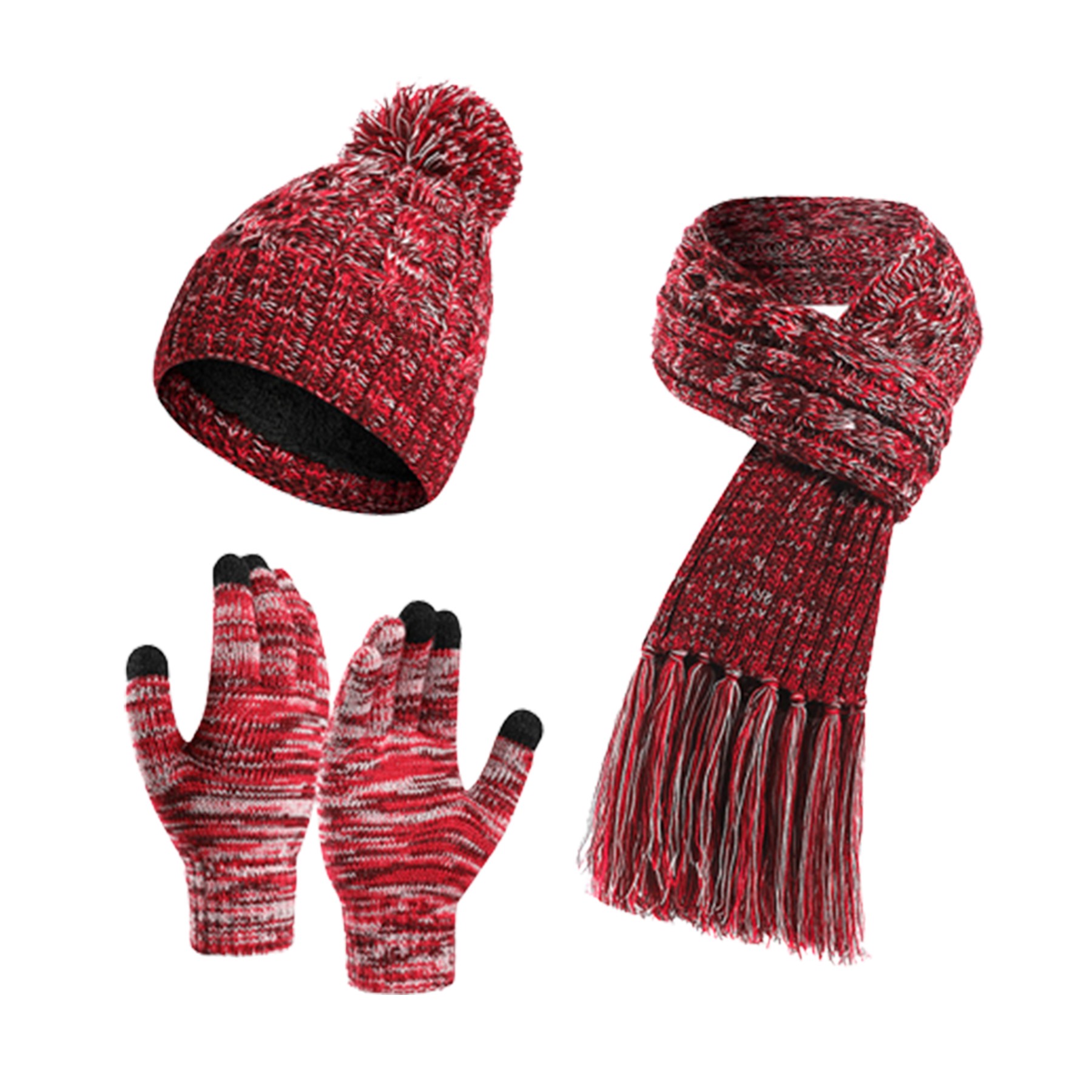 Winter Knit Beanie Hat 3 Pieces Set 7
