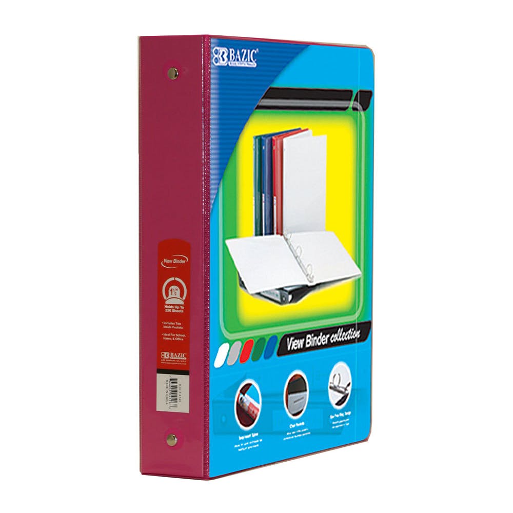 3 Ring View Binders - 1.5" Fuchsia 2 Pockets 2
