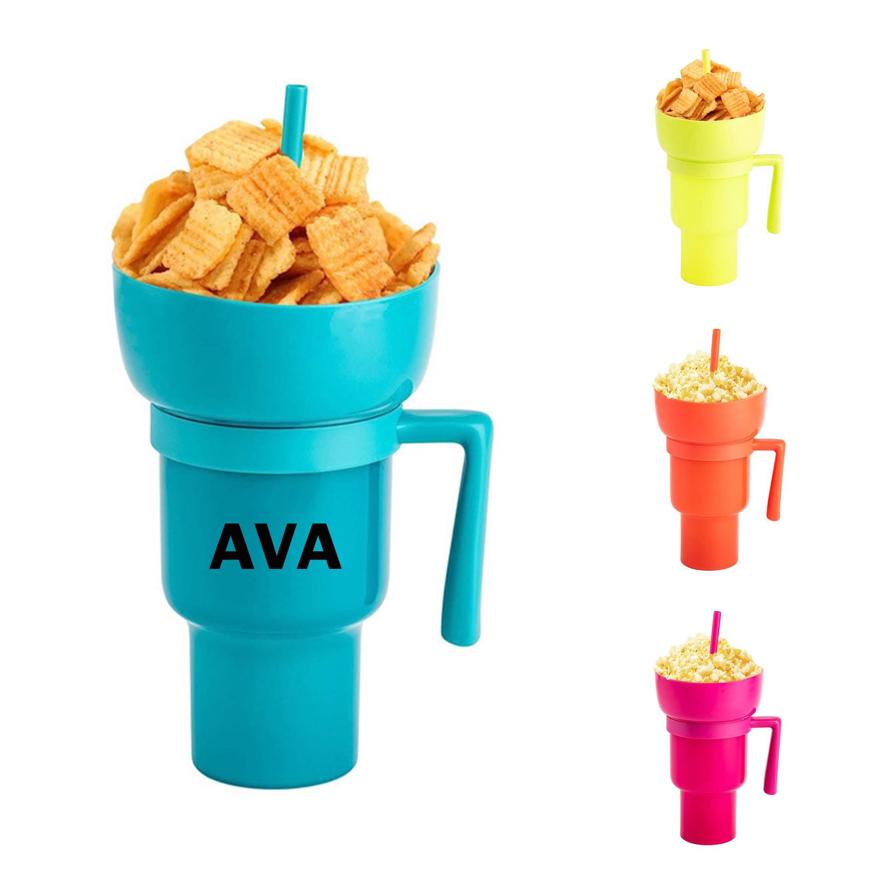 30Oz Plastic Color Changing Snack Tray Straw Cup 3