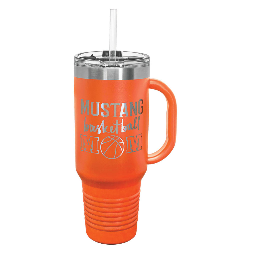 40 Oz. Orange Tumbler Mug w/Handle and Snap Lid 2