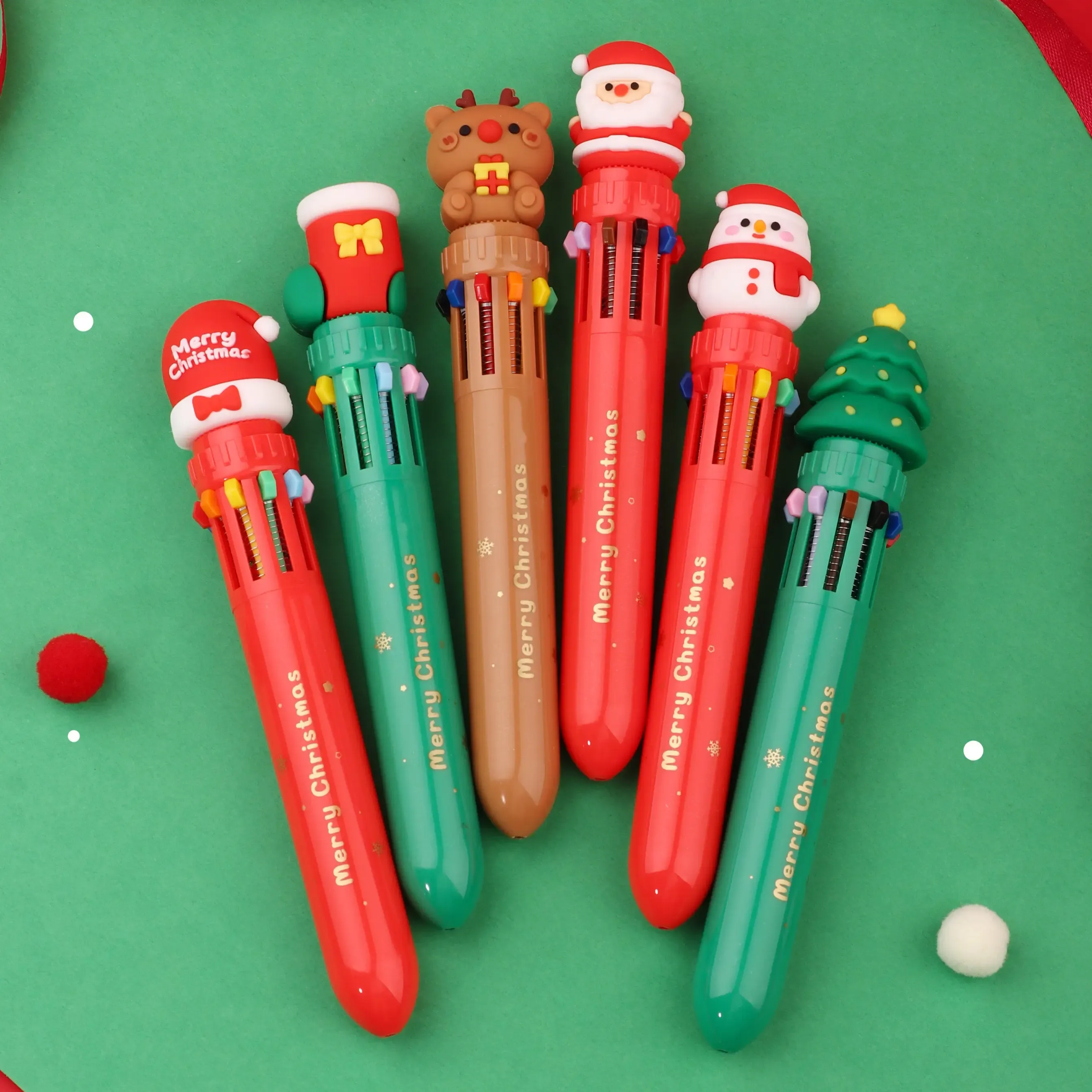 10 Colors Christmas Press Ballpoint Pen 10