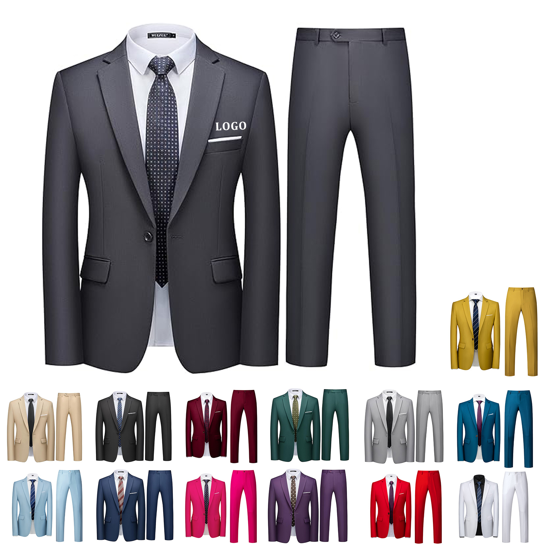Men 2 Piece Slim Fit Suit Set 7