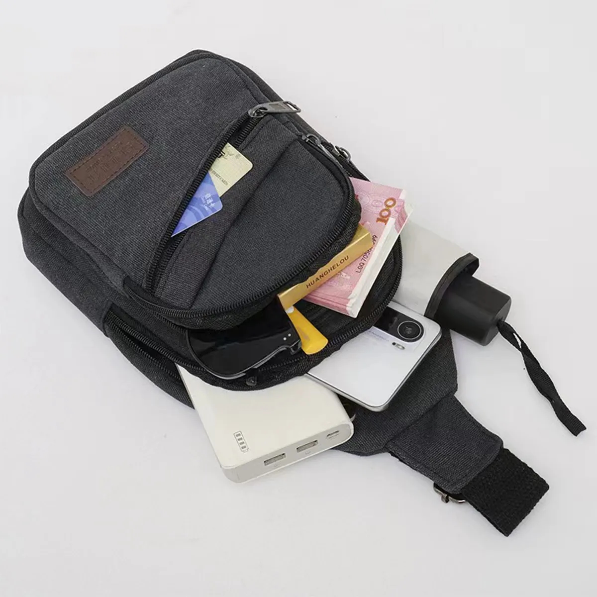 Casual Canvas Crossbody Sling Bag With Earphone Port 2