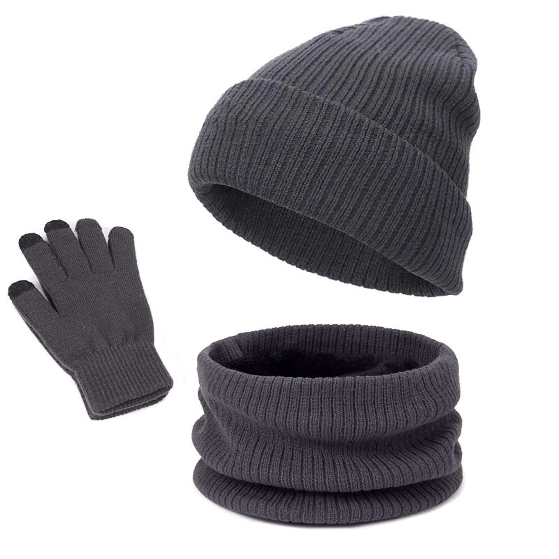 Knit Beanie Hat Neck Warmer Gloves Set 3