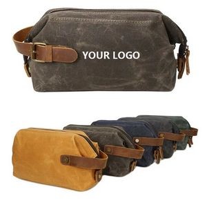 Waxed Canvas Travel Toiletry Kit Bag With Hand 2