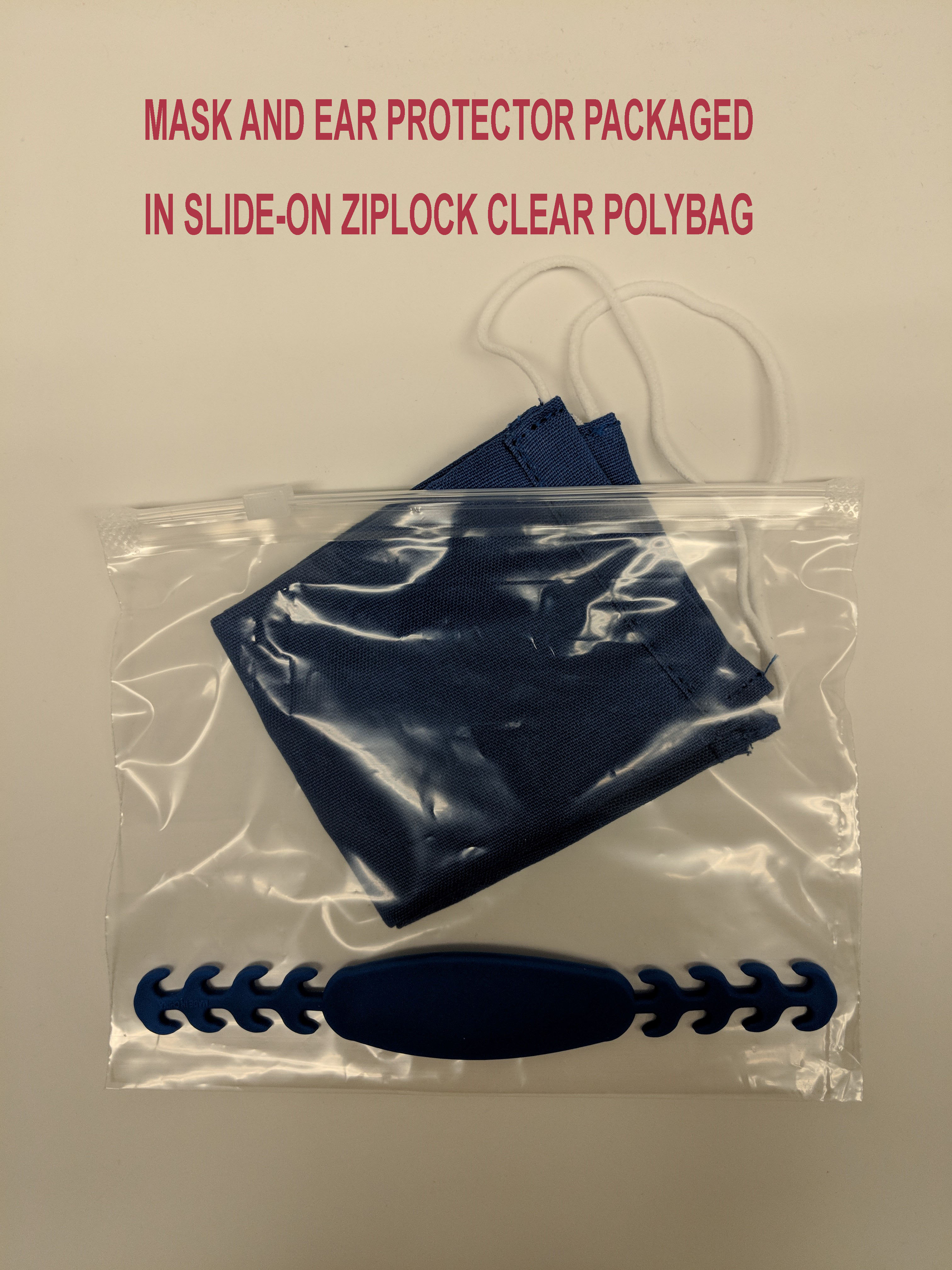 Resuable Cotton FaceMask Setwith interior pocket andEar Protector packagedin Slide-On Ziplo 2