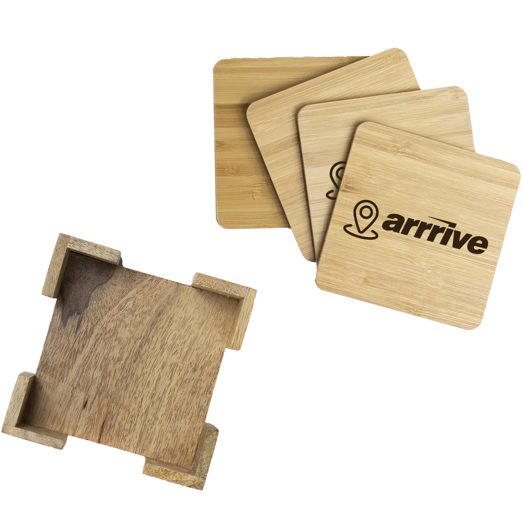Bamboo Coasters: 4 Pc. Square Set with Stand 4