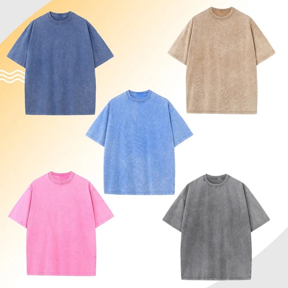 Wholesale 230g Washed Cotton Tee Bulk Order Custom Logo Tshirt 2