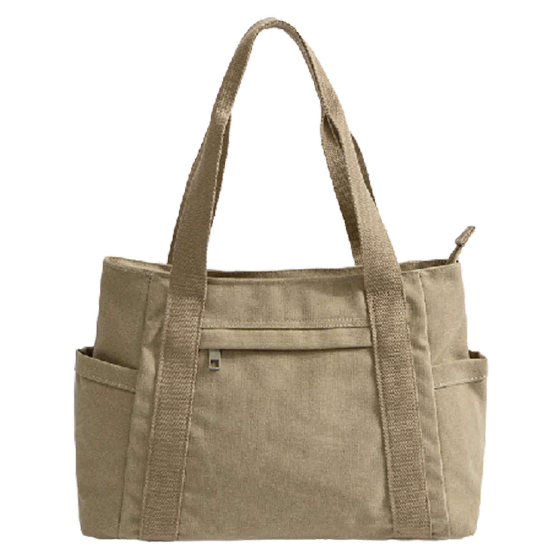 Large Capacity Women Canvas Bag W/ Side Pockets, custom tote bag with logo imprint 4