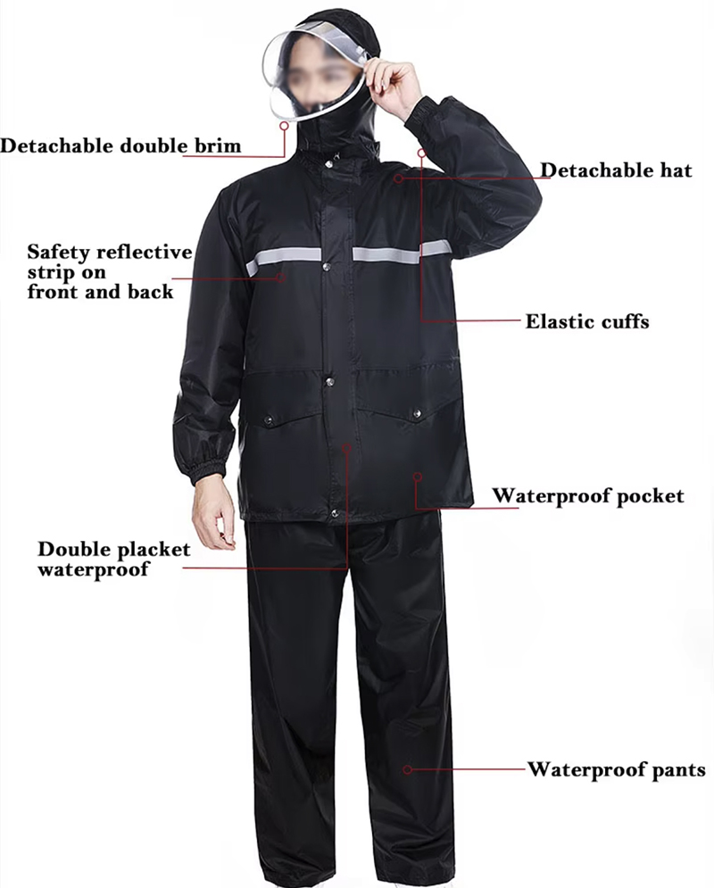 Oxford Thickened Cycling Rain Jacket Set Reflective Strip 3