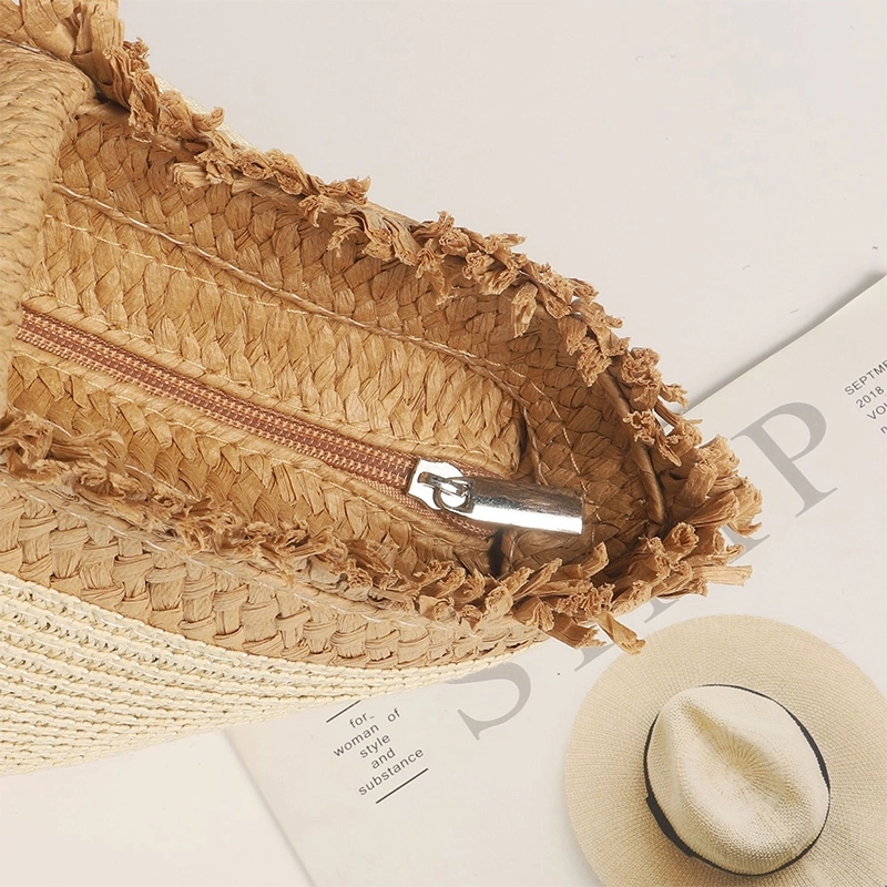 Zipper Top Large Capacity Straw Beach Bag 4