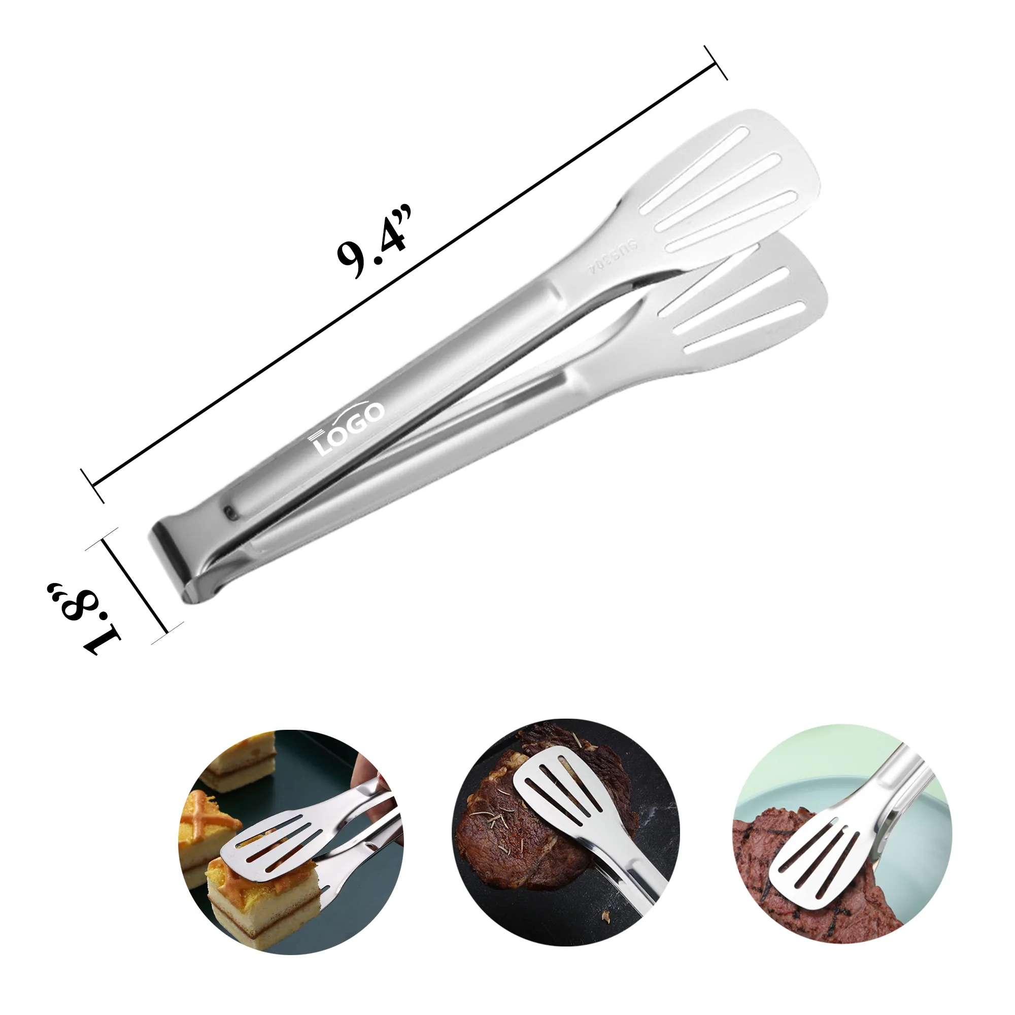 MOQ100 9" 304 Stainless Steel Food Tongs Thick BBQ Clamp 4