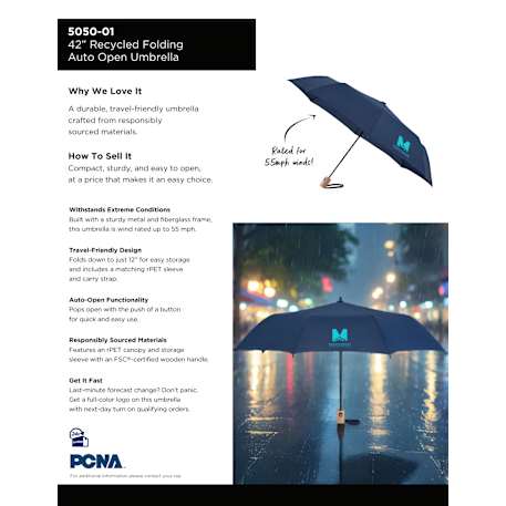 42" Recycled Folding Auto Open Umbrella 235