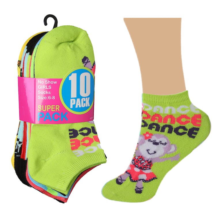 Girls' Ankle Socks - 10 Pack Wild Monkey Designs Size 6-8 2