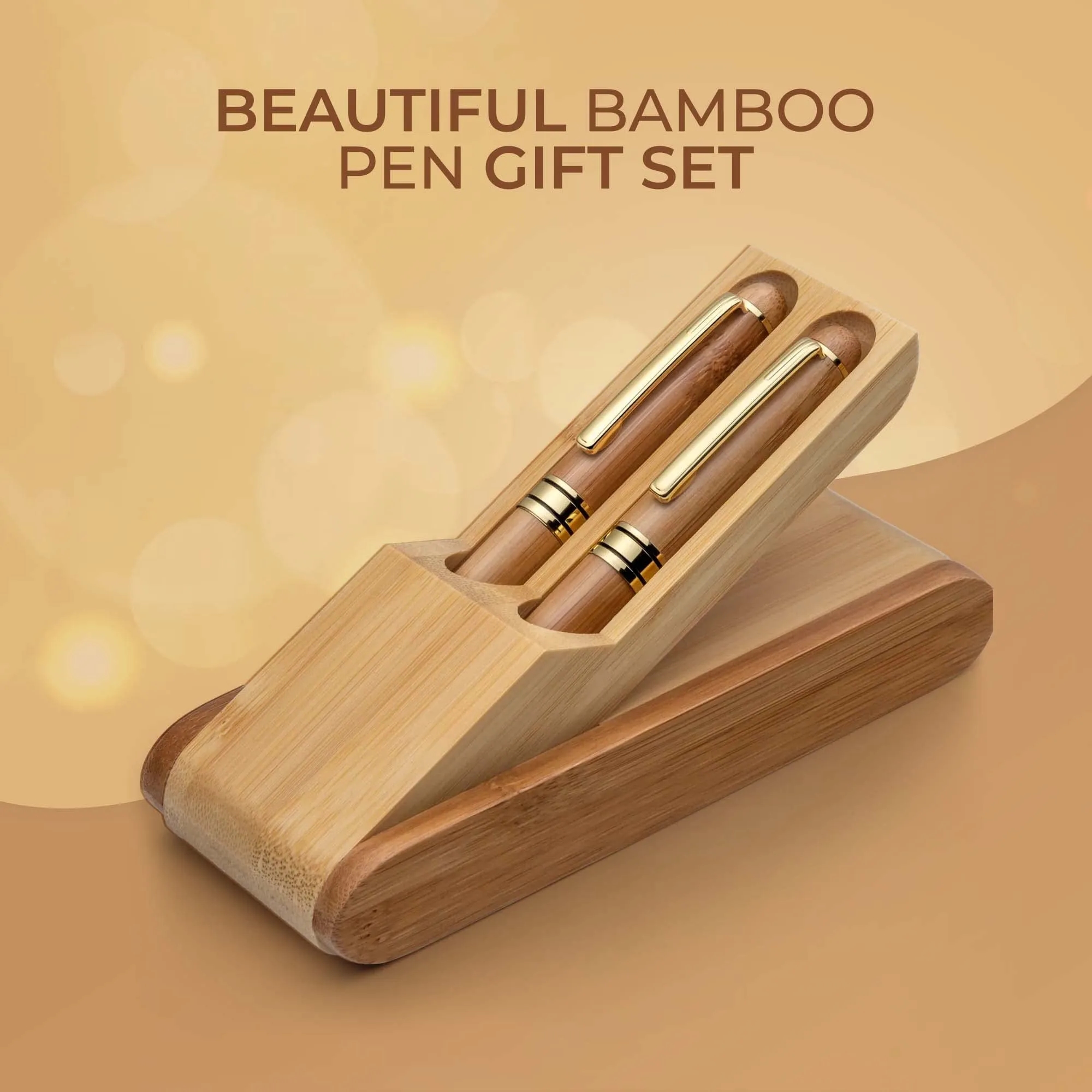 Bamboo Fountain/Rollerball Pen Set with Gift Case 8