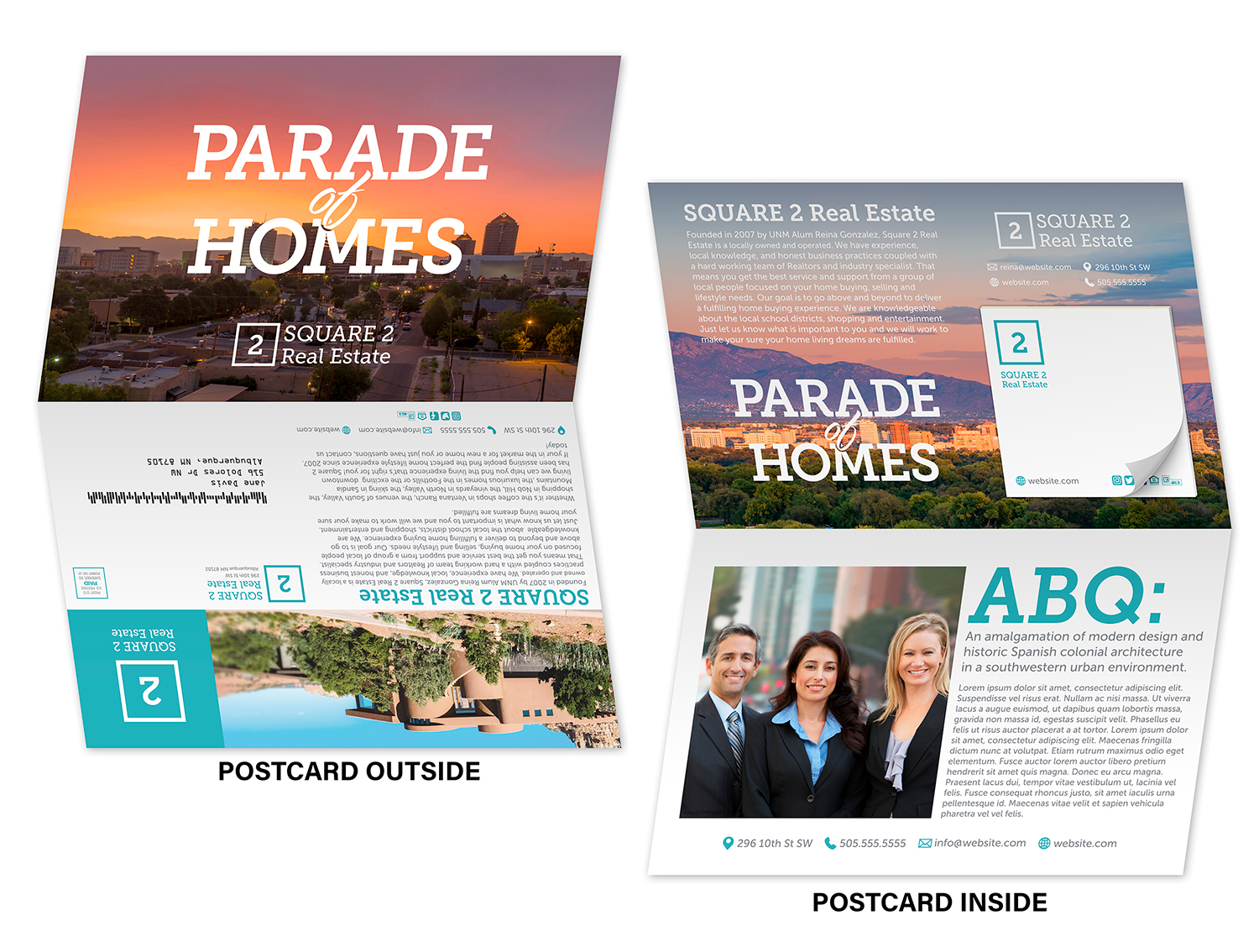 Folded UV-Coated (1S) Postcard - 8.5x5.5 folded - w/ 15-Sheet Sticky Note (3x3) Glued 1