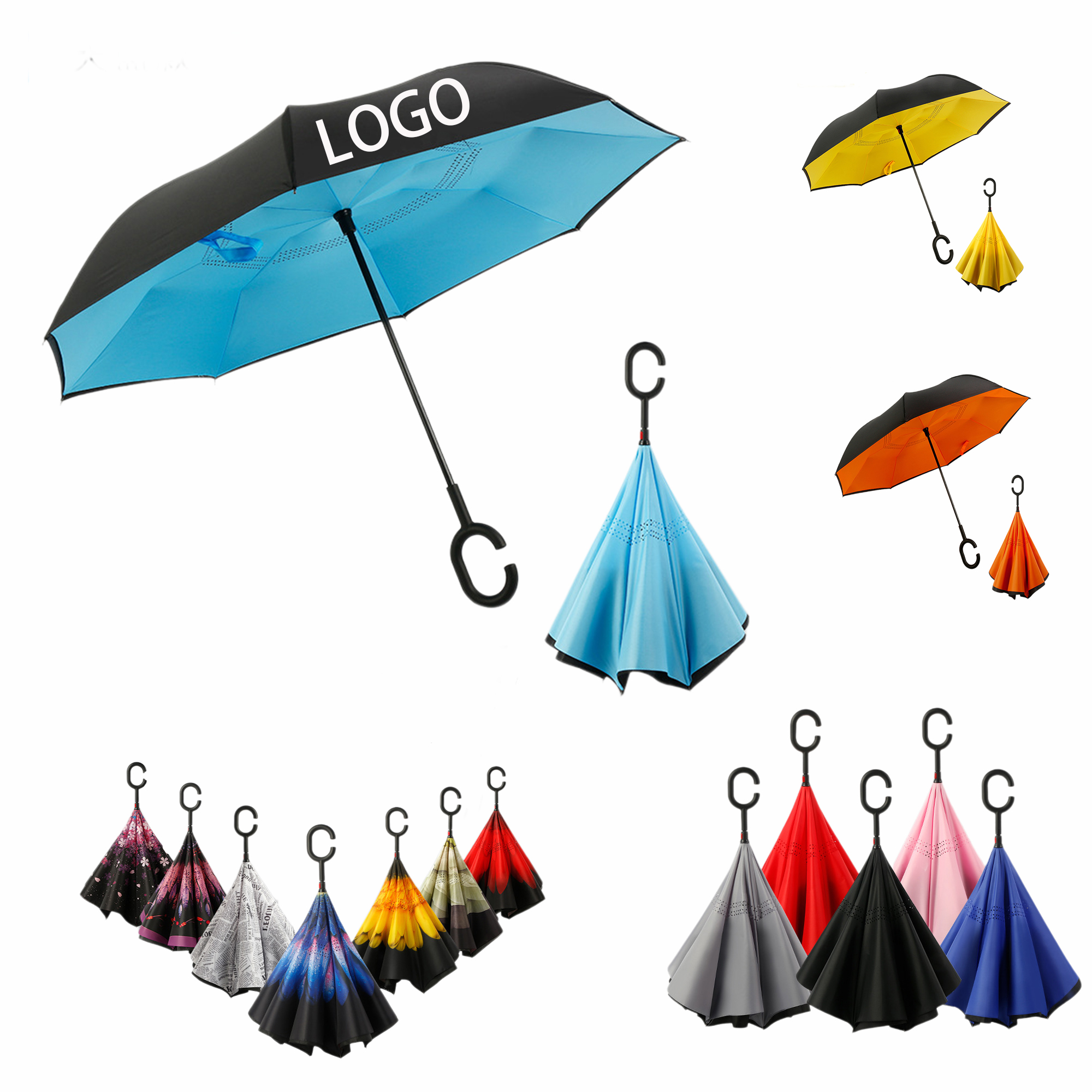 Inverted Reverse Umbrella With C-Shaped Handle MOQ 1pcs 3