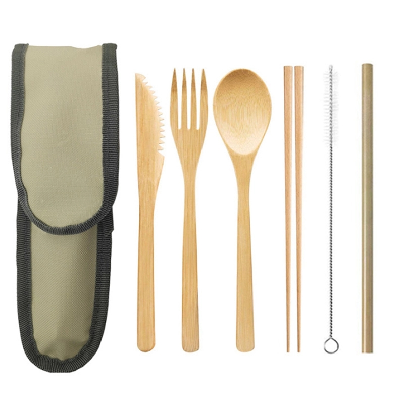 Bamboo travel tableware set with Carrying Case 5