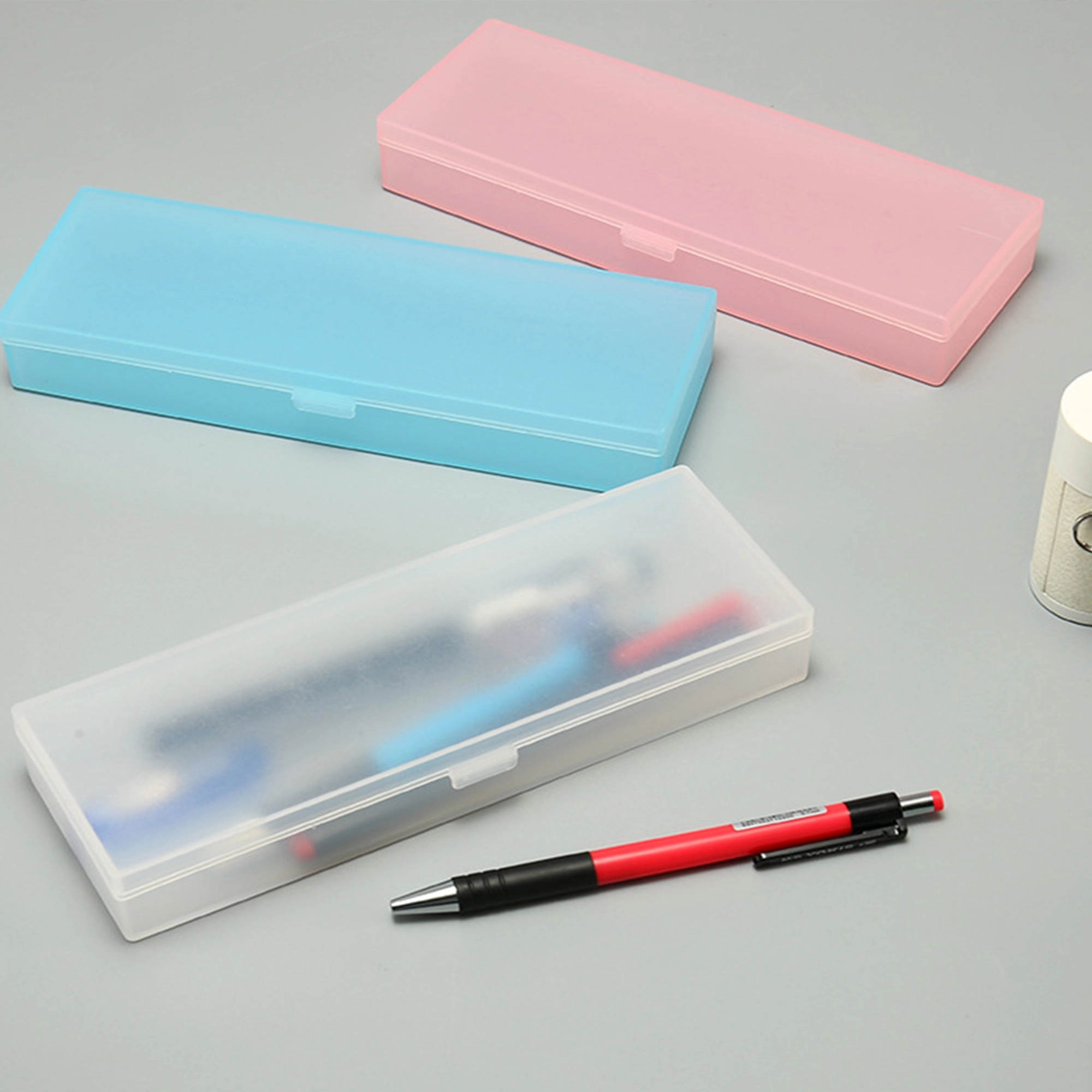 Plastic Pencil Box Clear Storage School Supply Case 4