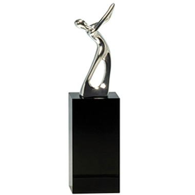 9.5" Silver Metal Gold Figure Award with Black Crystal Pedestal Base 1