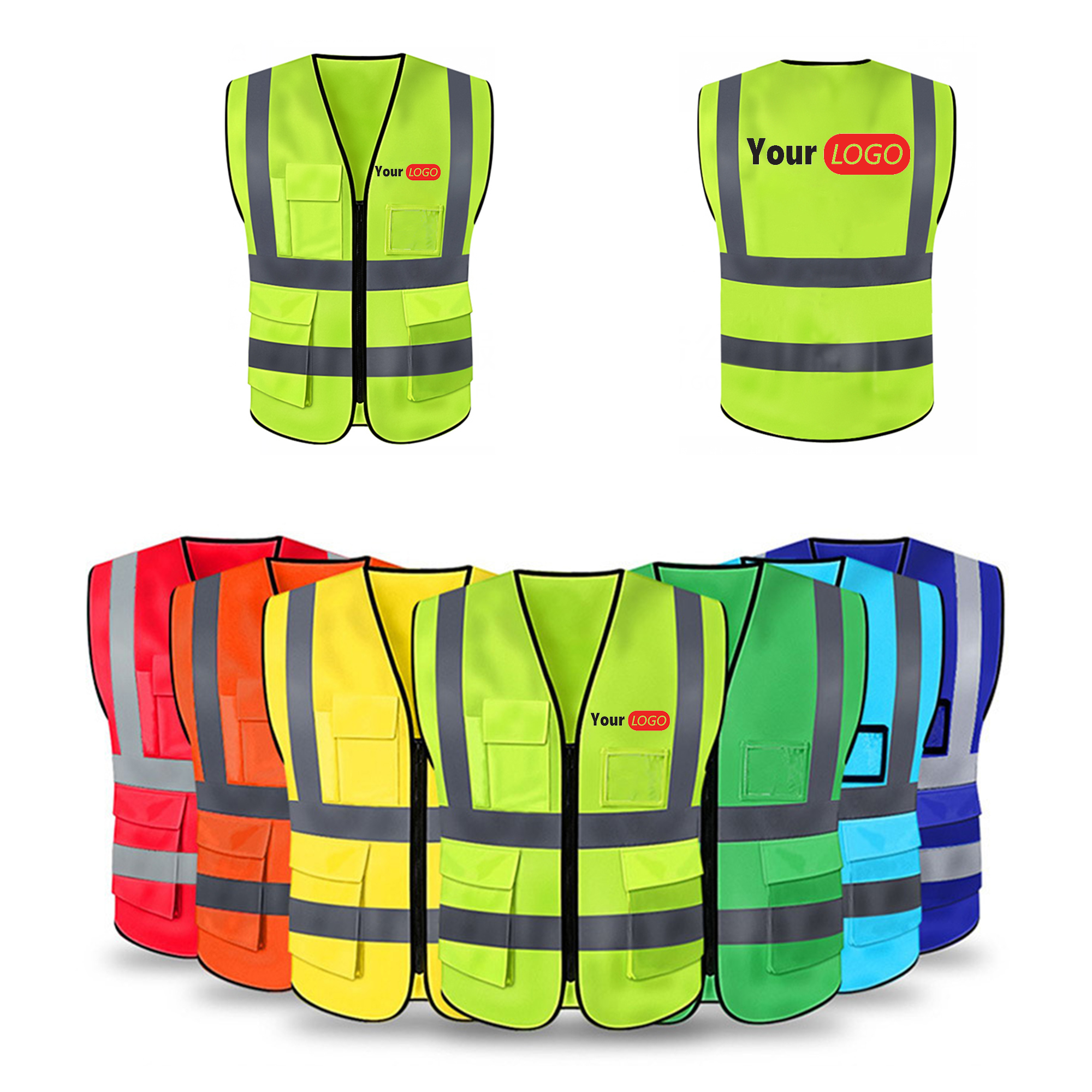 Reflective Safety Vest with Pockets and Zipper Front 1