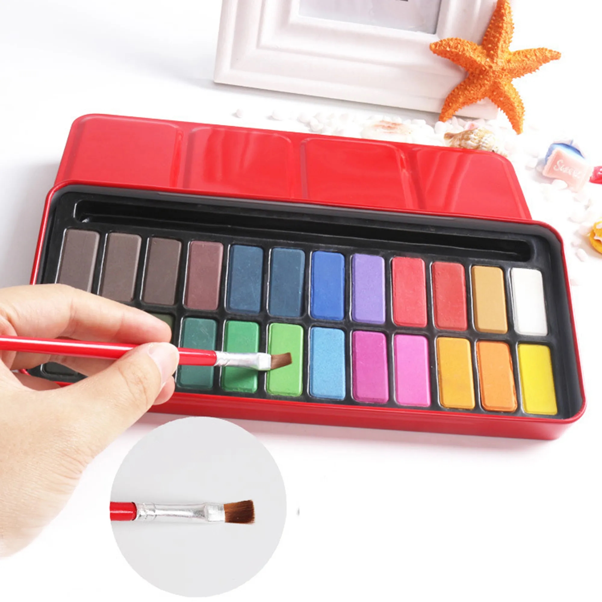 Metal Box 24 Colors Solid Watercolor Paint Set 3