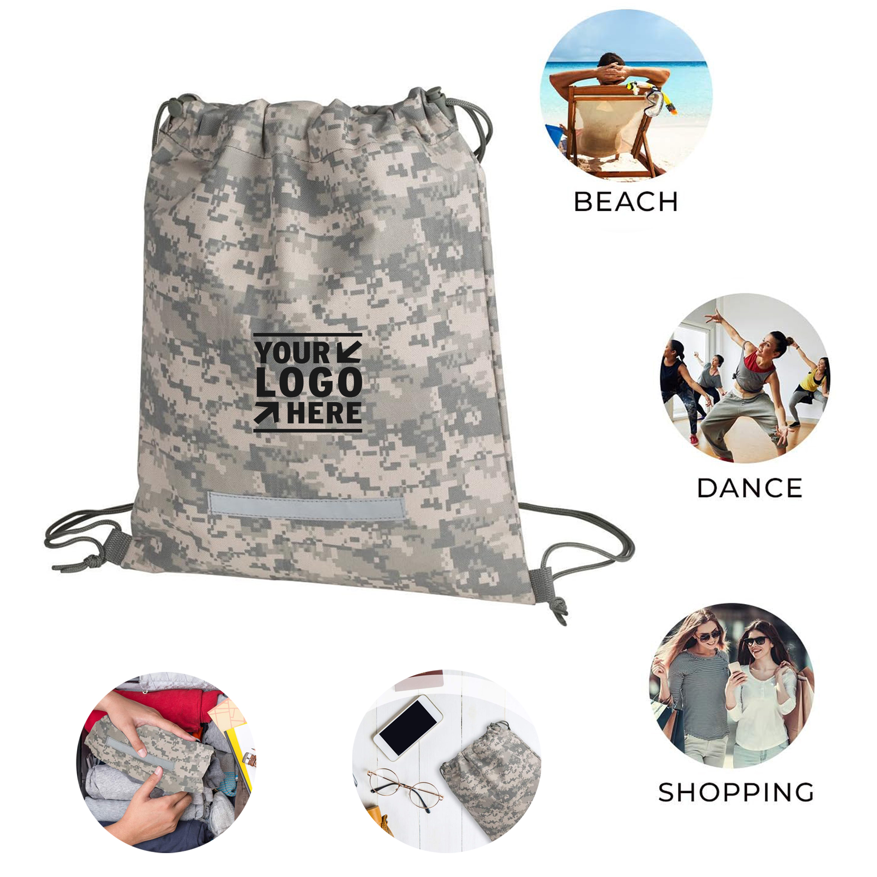 Outdoor Heavy Duty Drawstring Backpack Digital Camouflage Army Military Sack Bag