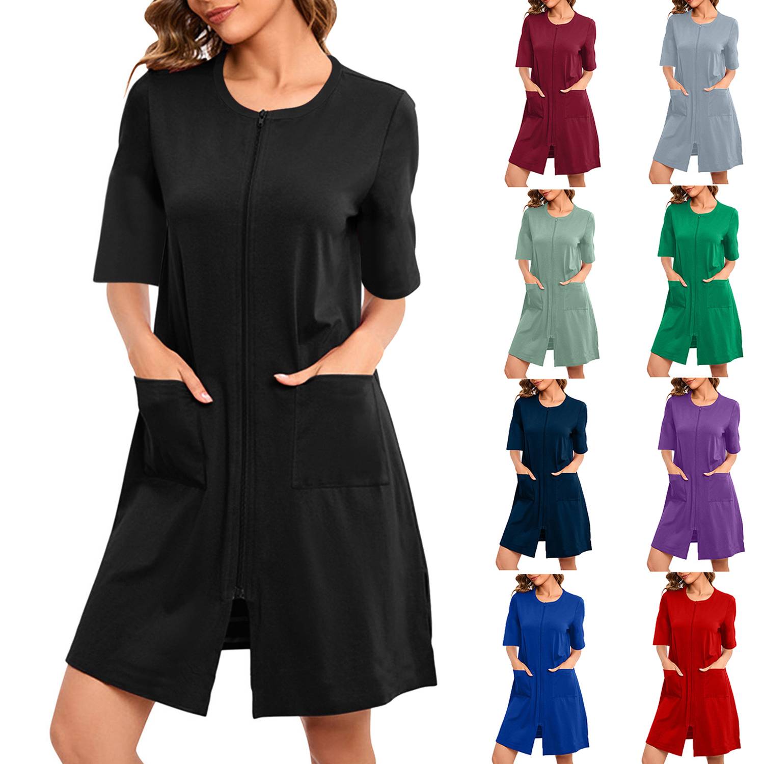 Women Summer Short Sleeve Loose Nightgown Dress 6