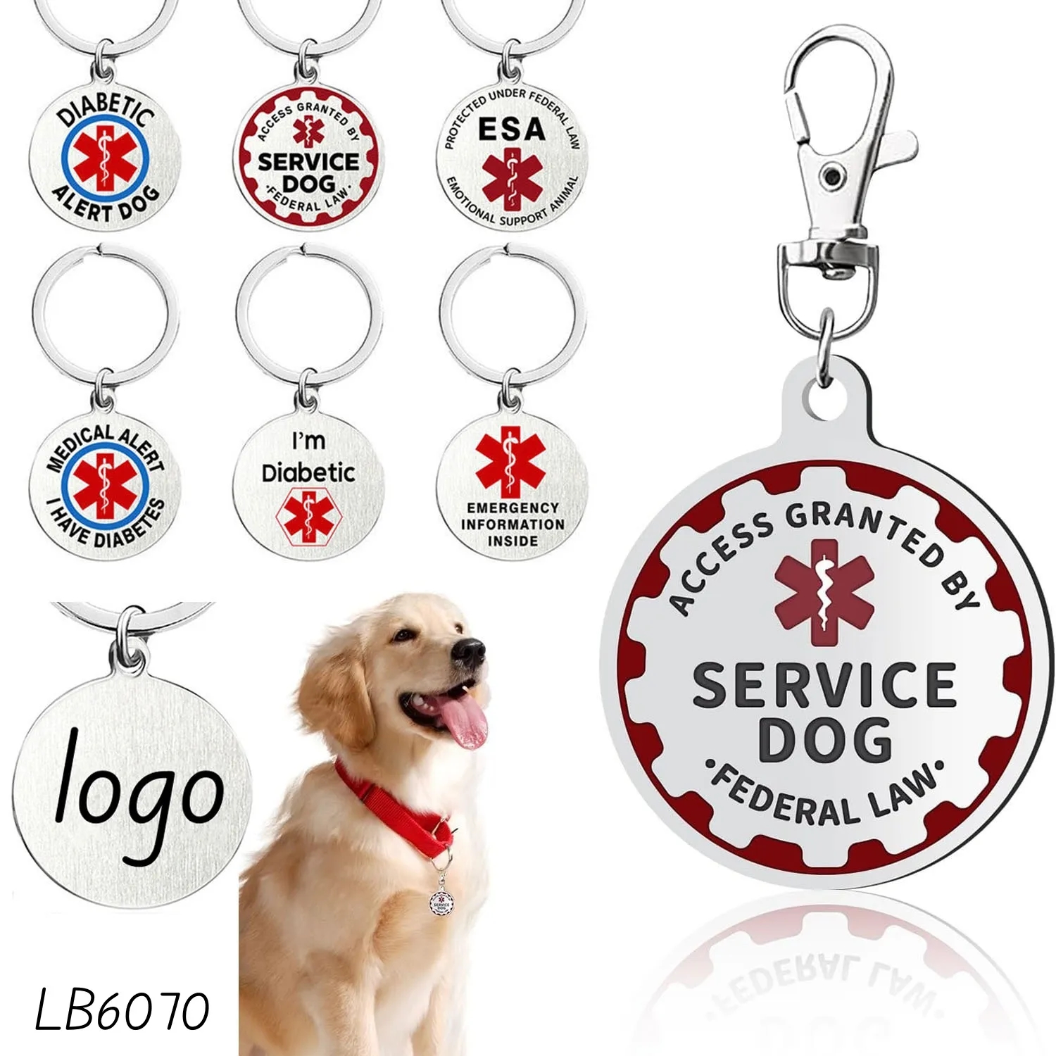 Custom Servcie Dog Tag Animal Pet ID with Alert Symbol 2