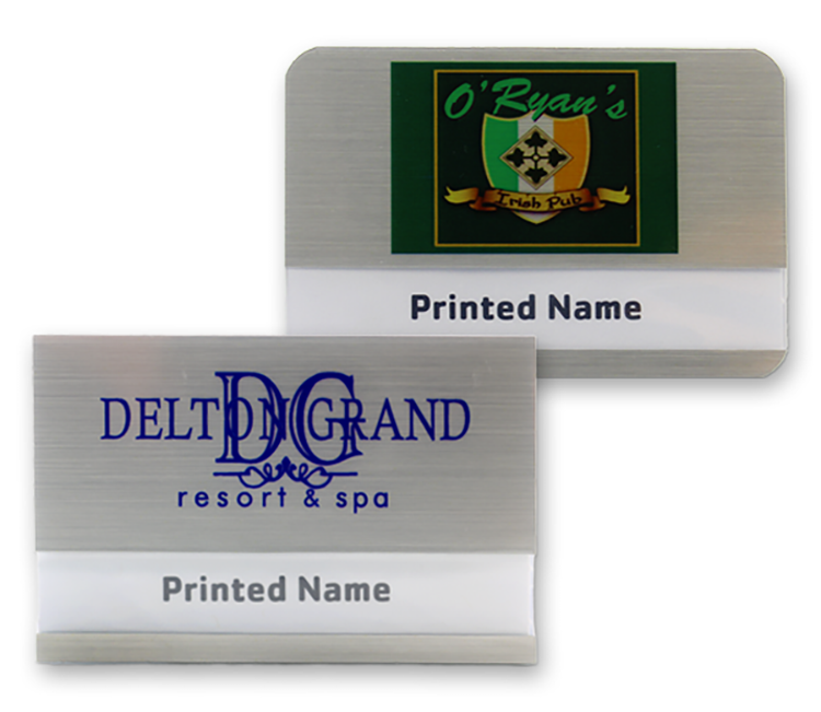 The Orion full color metallic reusable name badge 2"x3" 2