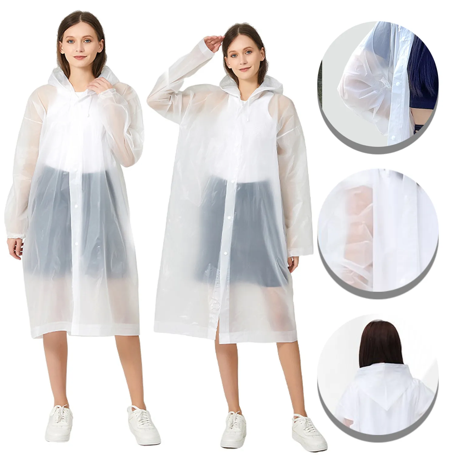 Reusable Rain Ponchos with Hood and Drawstring 2