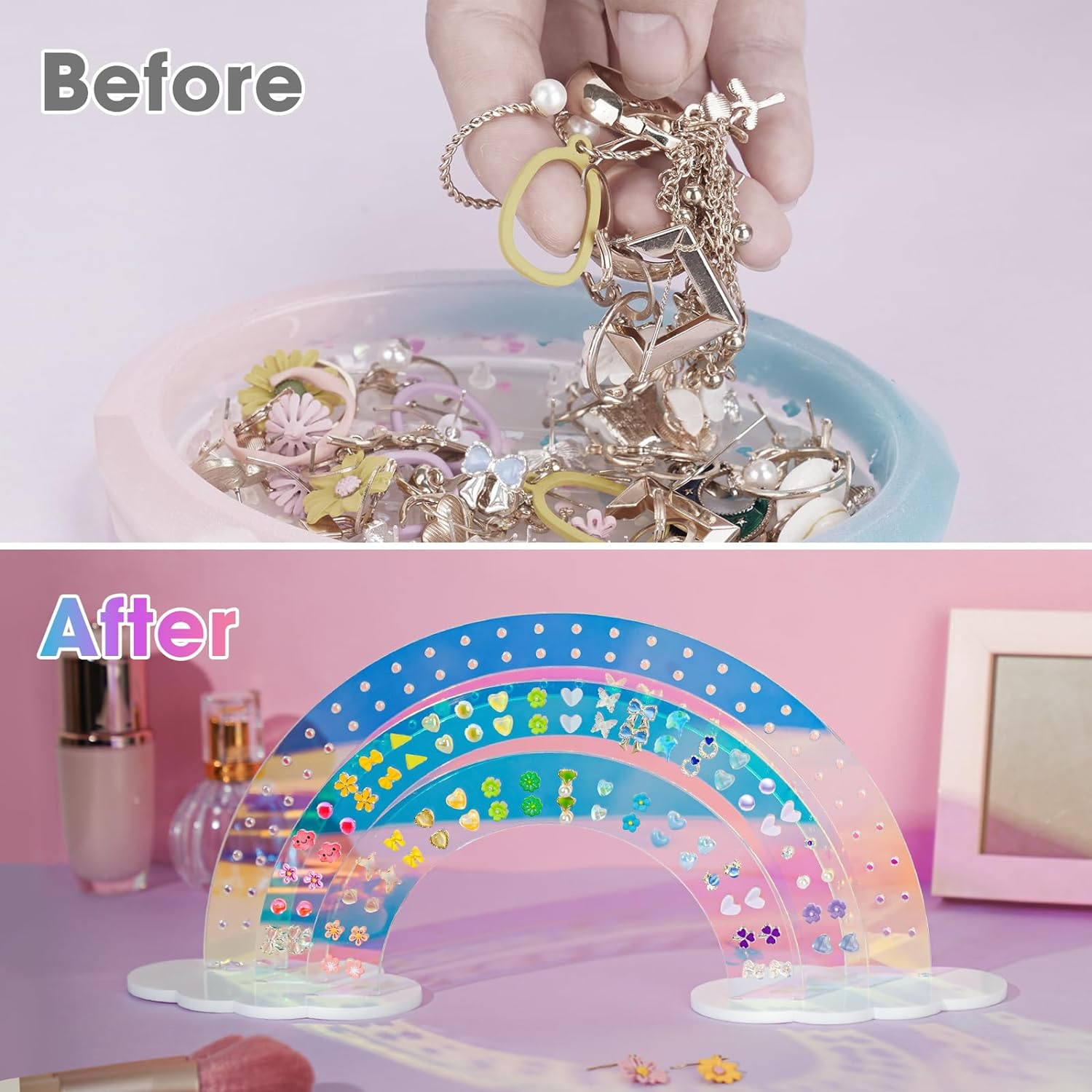 3-Tier lridescent Acrylic Rainbow Earring Organizer 2